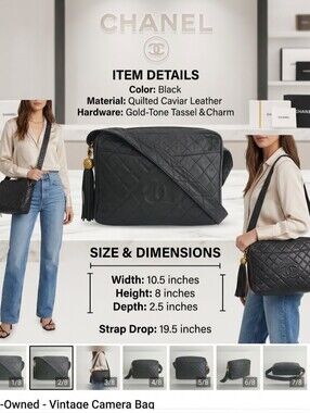 Authentic CHANEL CC Logo Quilted Camera Tassel Lambskin Vintage Bag Dustbag Set